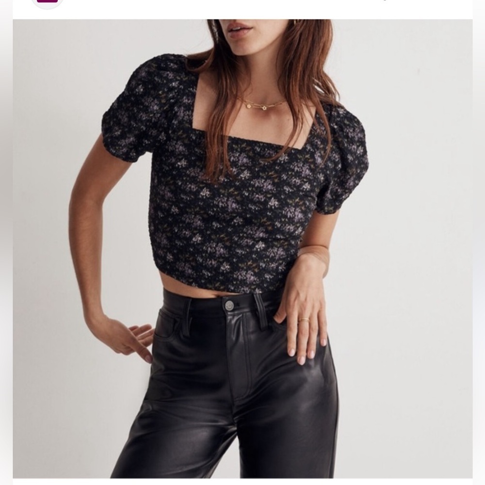 Madewell Hopewell puff sleeve crop top in blurred ikat XS